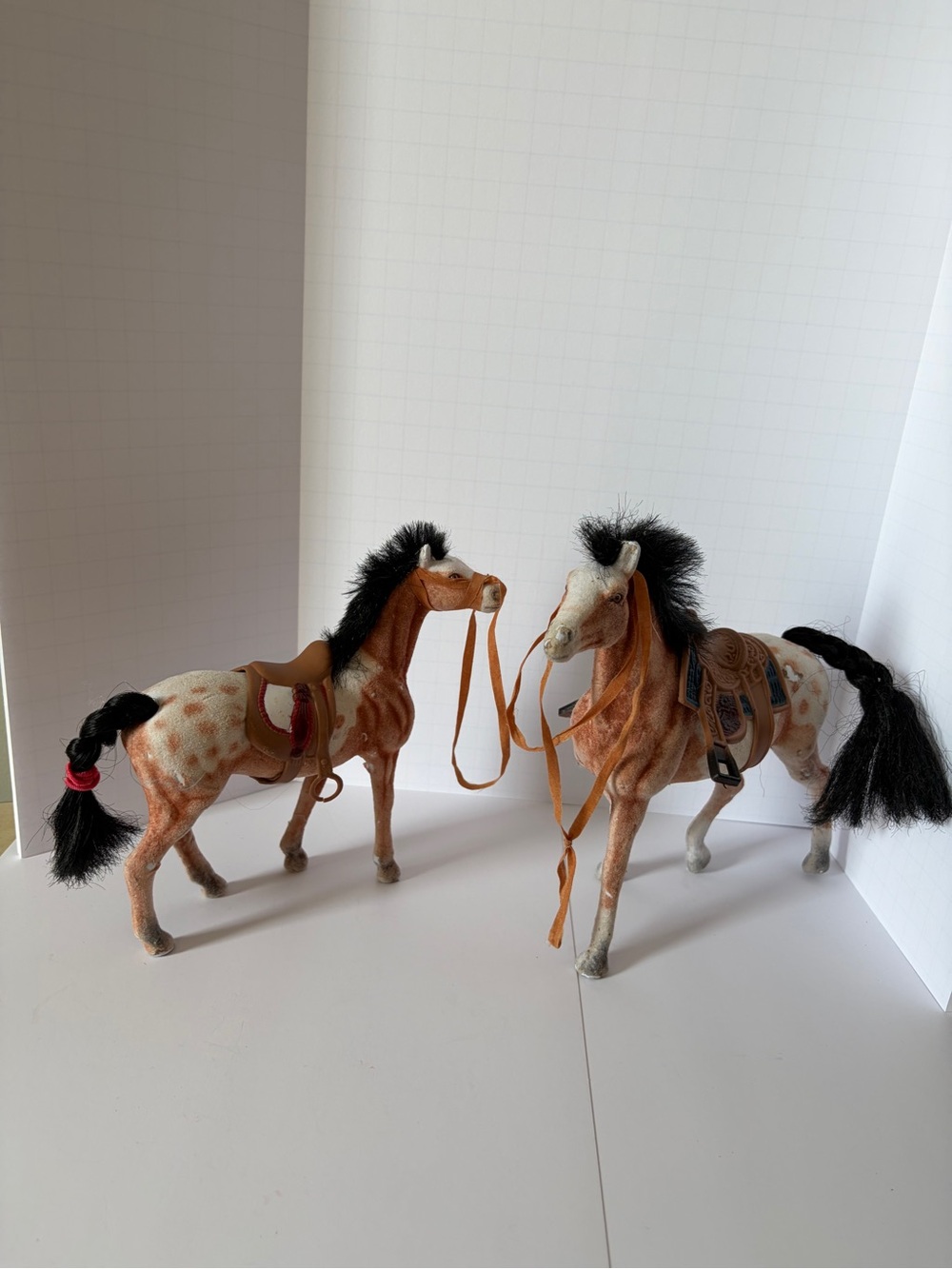 Appaloosa Vintage Flocked Toy Horses Featuring Fuzzy Velvet Like Coatings